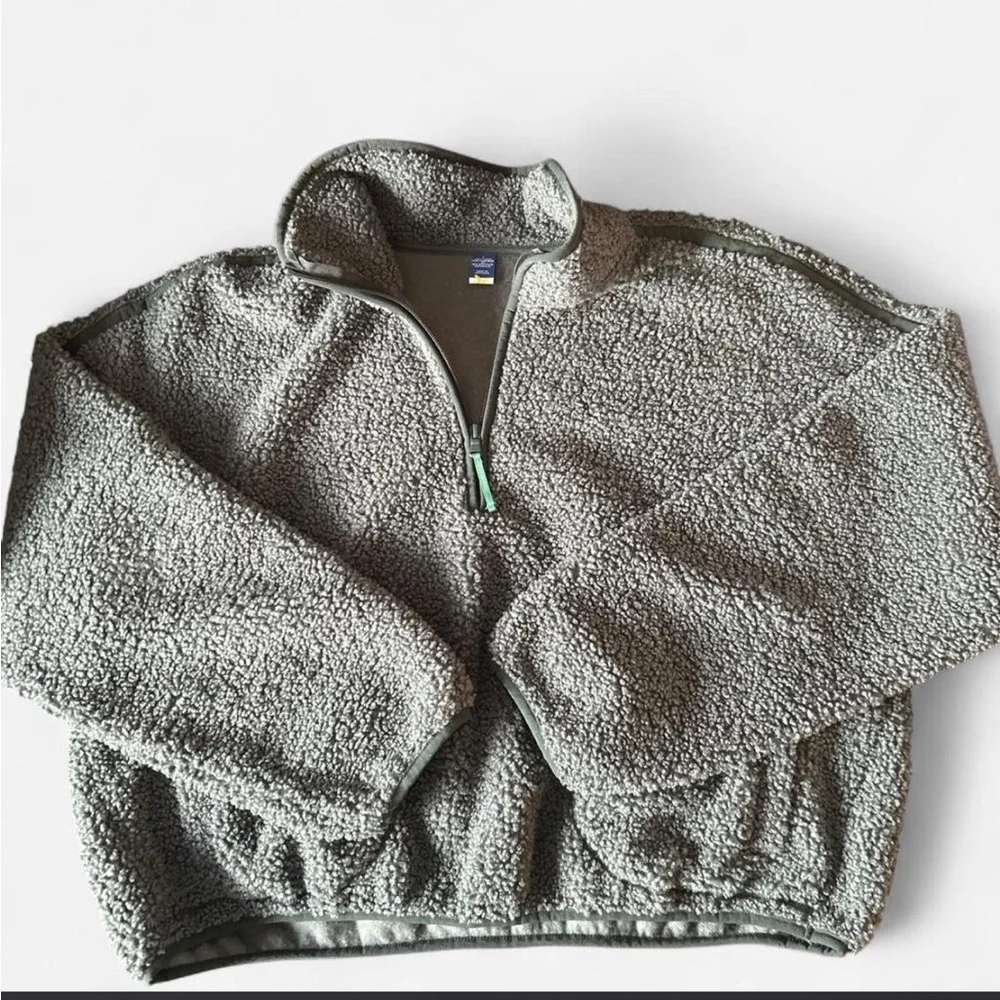 Old Navy Sherpa Quarter-Zip Pullover Jacket - Dark Ivy Green size Large - Picture 3 of 6